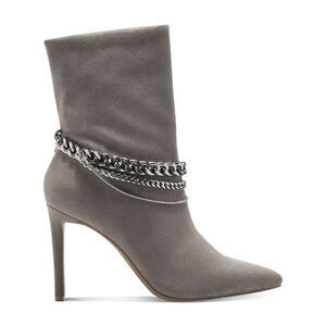 INC Womens Gray Removable Chain Goring Reanna Pointed Toe Stiletto Booties 5 M